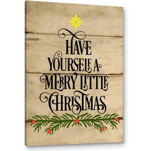 PHAMTE Have Yourself a Merry Little Christmas Wall Art, Christmas Canvas Wall Art,Farmhouse Rustic Christmas Winter Holly Print Framed Canvas Painting Wall Art Home Kids Living Room Decor 16x24 Inch