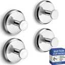 HOME SO Suction Cup Hooks for Shower & Bathroom Towel Holder 4-Pack Suction Cups Hooks for Hanging Towels, Robes, & Coats - Tiles, Glass Door or Mirror Shower Hooks & Towel Hooks Organizer -Chrome