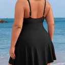 Charmo Women Plus Size Swimdress One Piece Swimsuit Ruched Tummy Control Bathing Suit Scalloped V Neck Flowy Swimwear (Black, XXL)