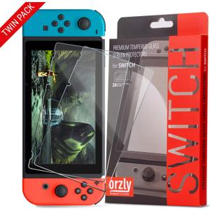 Orzly Glass Screen Protectors Compatible with Nintendo Switch - Premium Tempered Glass Screen Protector Twin Pack [2X Screen Guards - 0.24mm] for 6.2 Inch Tablet Screen on Nintendo Switch Console