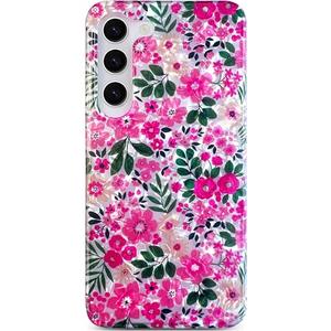 Qokey for Galaxy S23 Case 6.1-inch, Soft Shockproof Cute Shiny Sparkle Floral Pattern Design for Girls Women Anti-Scratch Phone Cover, Seashell Rose Red Flowers