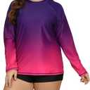 Halcurt Women Long Sleeve UPF 50+ Swimsuits Plus Size Two Piece Rashguard Purple 1X