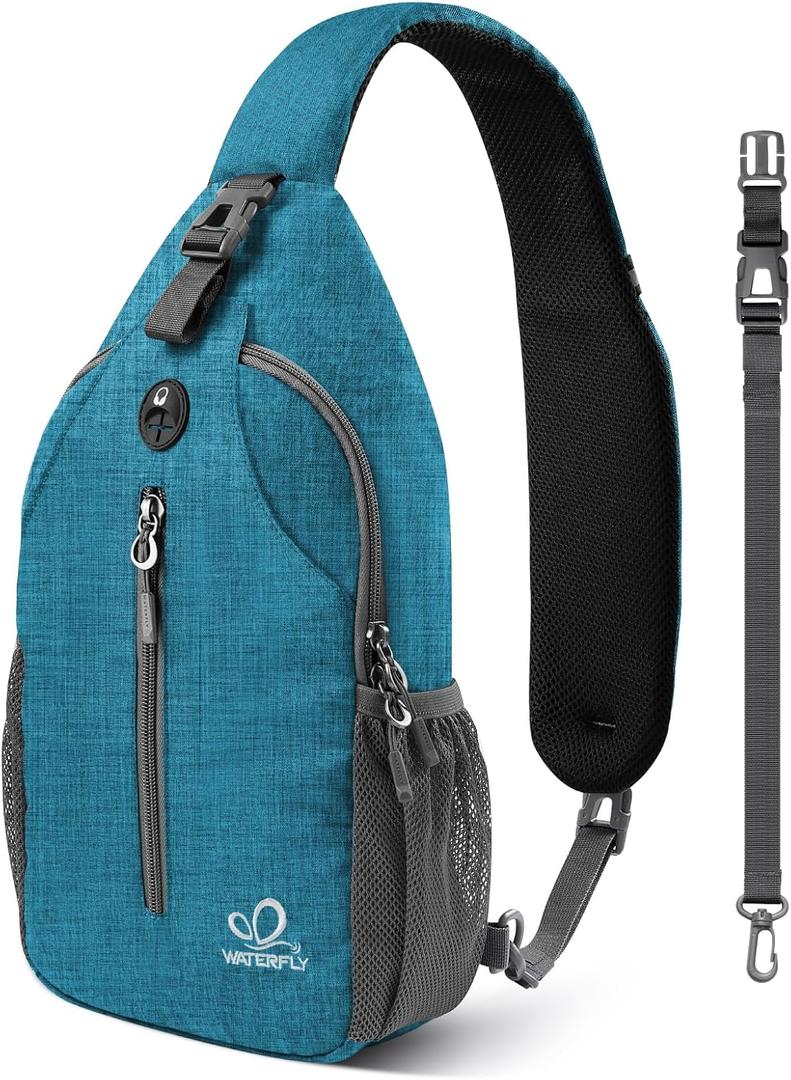 WATERFLY Small Hiking Sling Bag: Crossbody Sling Backpack Chest Bag Daypack for Men Women with Skin-Friendly Shoulder Strap (Teal)