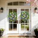 24 Inch Spring Wreath for Front Door, Artificial Hydrangea, Anemone & Wild Daisy Flowers with Berry Accents, Spring and Summer Door Wreath for Indoor Outdoor Decor