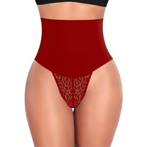 Werena Tummy Control Thong Shapewear for Women Mid High Waisted Body Shaper Underwear Lace Shaping Thong Girdle Panties. Size XL