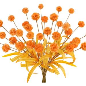 12Pcs Artificial Craspedia Billy Balls Flowers Faux Thistle Globe Echinops Bouquet Plastic Floral for Wedding Flower Arrangements DIY Home Dcor Orange