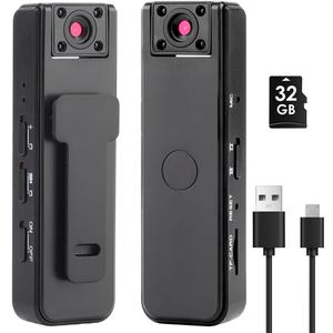 Body Cameras with Audio and Video Recording, 32g 1080p HD Wearable Camera with Night Vision, 180° Rotatable Lens and Motion Detection, 500mAh Battery Life, for Outdoors Sports Police Delivery Cycling