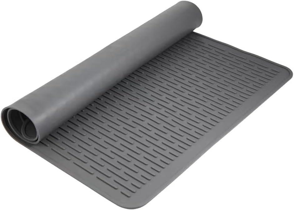 Dish Drying Mat for Kitchen, Heat Resistant Waterproof Foldable Anti-Slip Silicone Mat,Glass Cooktop Protector,Stove Top Cover for Electric Stove(Gray, 28''L x 20''W)