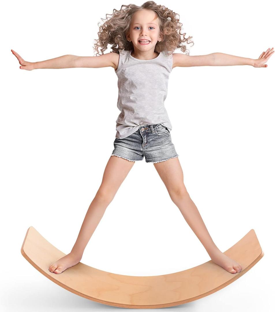Natural Wood Balance Board for Kids | Montessori Wobble Board for Toddlers & Children Ages 3-8, Open-Ended Waldorf Learning Toy for Indoor Play, Core Balance Trainer, Birthday & Christmas Gift 2026