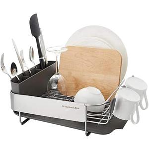 KitchenAid Compact, Space Saving Rust Resistant Dish Rack, with Angled Self Draining Drain Board and Removable Flatware Caddy, 16.06-Inch, Gray KitchenAid Compact, Space Saving Rust Resistant Dish Rack, with Angled Self Draining Drain Board and Removable Flatware Caddy, 16.06-Inch, Gray