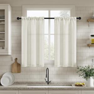Cream Linen Small Kitchen Curtains 36 Inch Length 2 Panels Rod Pocket Privacy Semitransparent Farmhouse Boho Ivory Window Curtains for Bathroom Light Filtering Semi Sheer Short Curtain W25xL36