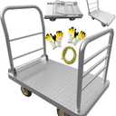 2IN1 48"24" Platform Truck Cart 2650lbs Heavy Duty Flatbed Cart Dolly w/Detachable Rear Guardrail and Swivel Casters, Push Cart, Work Gloves 2Pairs & 1 Bunge Cord Included