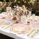 NOCCUR 175PCS Pink Plates with Gold Disposable Silverware - Include 50 Pink Plastic Plates,25 Knives,25 Forks,25 Spoons,25 Cups and 25 Napkins - Ideal for Party/Wedding/Mother's Day