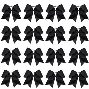 16PCS 8" Large Cheer Hair Bows Ponytail Holder Elastic Band Handmade for Cheerleading Teen Girls College Sports, Black