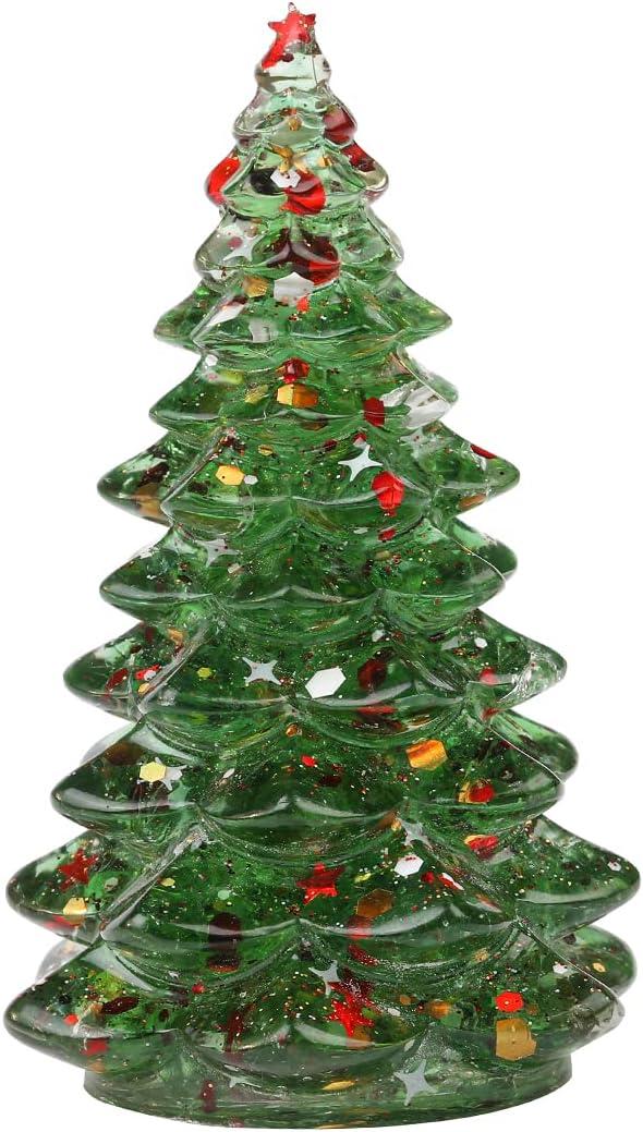 Holiday Christmas Tree Figurine Crystal Christmas Tree Decoration Xmas Ornament for Fireplace Tabletop Centerpiece with Gift Box (Green Glass)