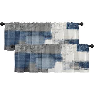 Emvency 2 Pack Valances Window Treatments, Blue and Grey Abstract Modern Art Blackout Drapes Adjustable Curtain for Windows Living Room Kitchen Over Sink, 52x18 Inch Rod Pocket Valances