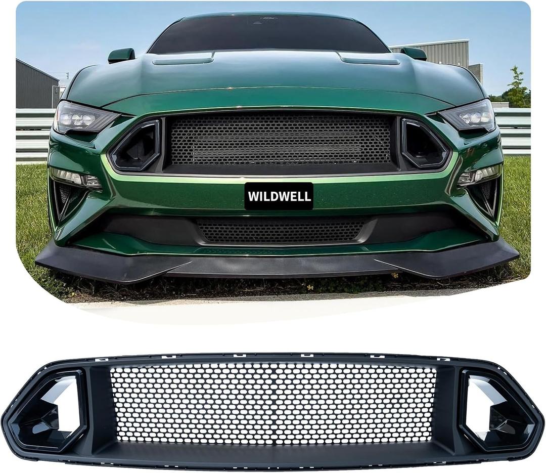 WildWell Mustang Grill For Ford Mustang 2018-2023 Front Upper Hood Grill Mesh Style Black