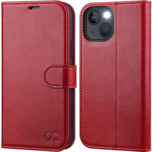 OCASE Compatible with iPhone 13 Wallet Case, PU Leather Flip Folio Case with Card Holders RFID Blocking Kickstand [Shockproof TPU Inner Shell] Phone Cover 6.1 Inch 2021 (Red)