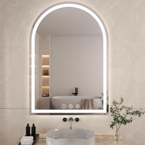 LED Bathroom Mirrors with Lights 30"x40" Arched Mirror for Wall,Led Vanity Mirror, Anti-Fog,LED Mirrors with Front Light and Backlit, Anti-Fog, Dimmable, 3 Color, Shatterproof, Touch Sensor