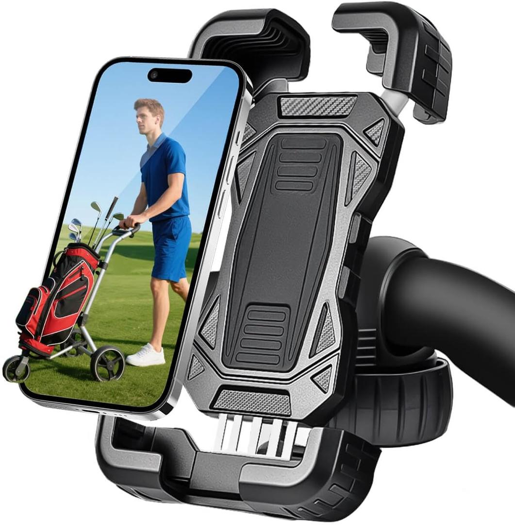 Golf Push Cart Phone Holder Silicone Protection 360 Rotatable Phone Mount Compatible with Clicgear, Sun Mountain, Caddytek, Rovic, Caddy, Bag Boy, Golf Push Cart Accessories for Cell Phones
