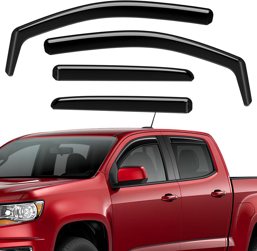 in-Channel Rain Guards Compatible with Chevy Colorado 2012-2022 Black Extra Durable Shatterproof Side Window Deflectors Visors Fit for GMC Canyon 2015-2022, Wind Deflectors - 4 PCS