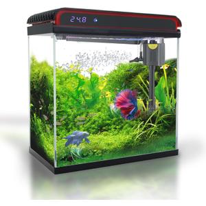 Glass 5 Gallon Fish Tank Aquarium - Smart Self-Cleaning Starter Kit with 3-Color LED Light, Ultra Quiet Pump & Filter, Temperature Monitoring for Betta Fish and Shrimp