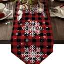 Z&L Home Christmas Linen Burlap Table Runner Dresser Scarves,Winter Snowflake Table Runners for Dinner Holiday Party, Wedding, Kitchen Dining Decor Red and Black Buffalo Checker Plaid 13x70in