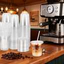 100PCS 12 oz Disposable Plastic Cups with Flat Lids and Clear Straws, Round Bottom To Go Iced Coffee Cups, Small Sturdy Drink Cups for Soda, Smoothies, Cold Beverage, Juice Bars, Takeout, Office
