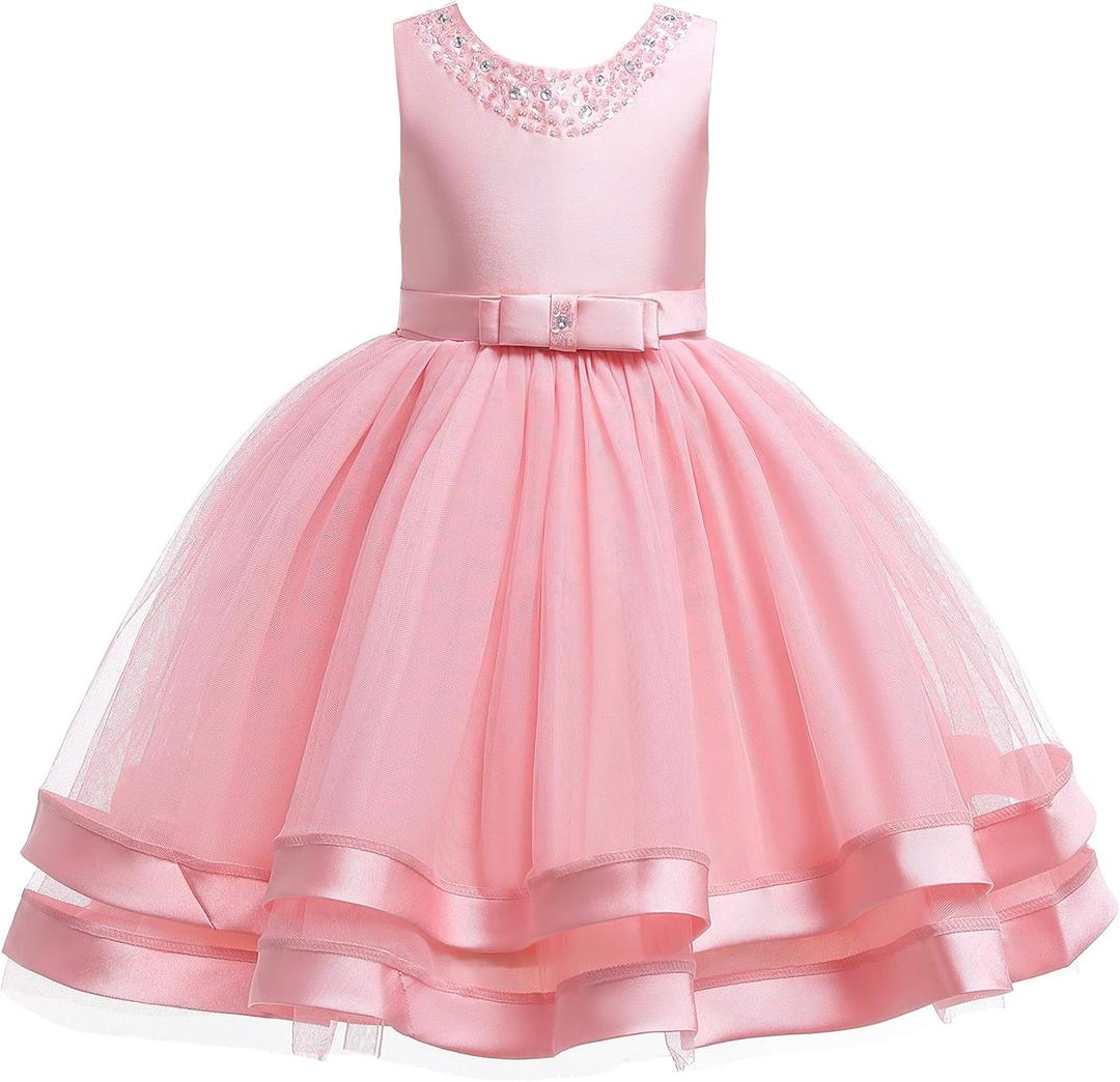 Glamulice Flower Girls Ruffles Dress Vintage Wedding Bridesmaid Party Dresses Holiday Kids Formal Pageant Gown (5-6 Years, Peach)