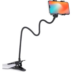 Selfdee Gooseneck Phone Holder for Bed, 360-degree Rotating Adjustable Clip Bracket Clamp Stand for Desk Bedside & Headboard Clamp,Long Arm Mobile Cell Phone Stand Lazy Bracket, for All 4-7 Devices