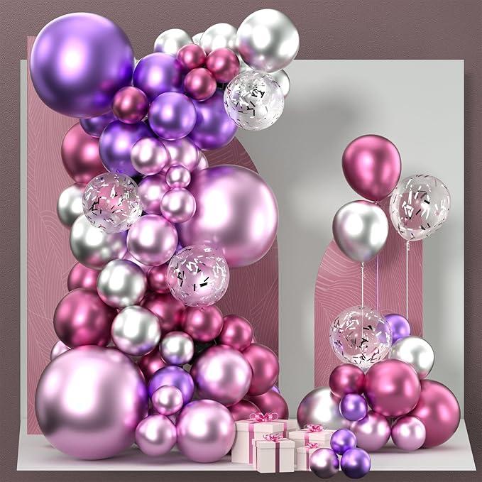 PartyWoo  Purple ,Pink Balloons, 100 pcs Purple Metallic Balloons Different Sizes Pack of 36 Inch 18 Inch 12 Inch 10 Inch 5 Inch Chrome Purple Balloons for Birthday Party Decorations, Purple-G105