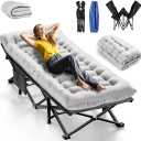 Camping Cots for Adults, Upgraded Folding Camping Cot Heavy Duty Sleeping Cots Bed 1200D Double Layer Oxford Camping Cot Mattress with Flannel Blanket for Home Office Nap Beach Travel, 550LBS