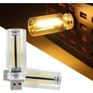 2 PCS Car Lights Interior, Plug-in Retro Car Atmosphere Lamp with Touch Dimmable, Portable Mini Glass Bottle LED Bulb Night Lights for Vehicle Hallway Camping Halloween Decoration (yellow)