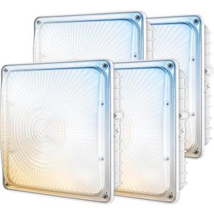 LED Canopy Light 70W 3CCT 3000/4000/5000K, 30/45/60/70W Selectable, IP65 Waterproof, LED Canopy Lights Outdoor, Dim 100-277VAC, Square Gas Station Ceiling Light for Garage Carport, 4Pack, ETL Listed