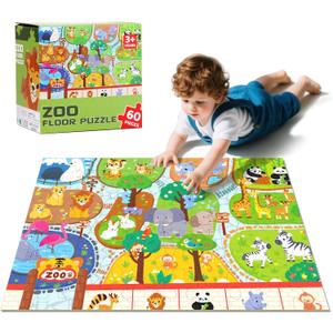 Floor Puzzle Children's Animal Puzzle Large Puzzle 60 Pieces Age 3-6 Years Old Children's Learning Preschool Education Development Toys 4-8 Old Boys and Girls Birthday Gifts