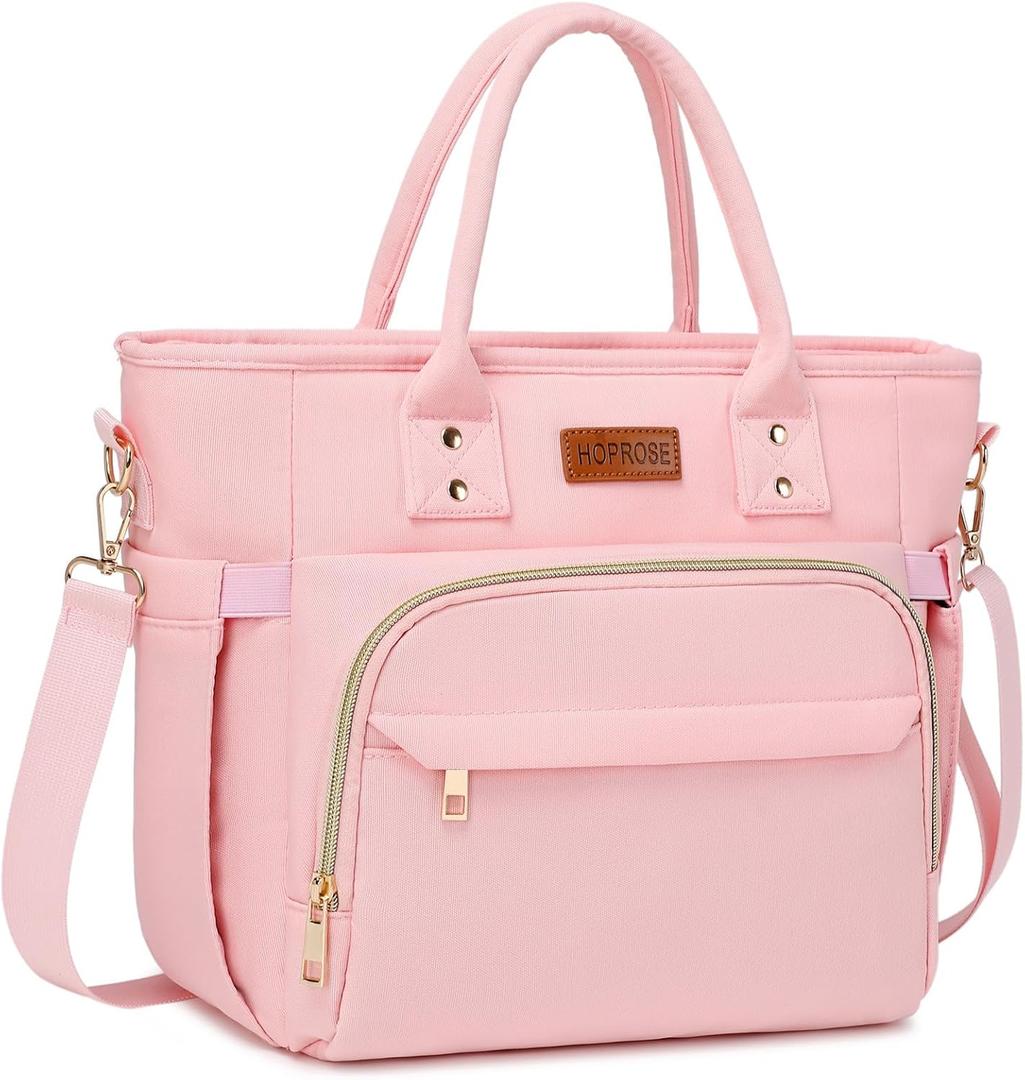 Lunch Bag Lunch Box Women Insulated Cooler Bag for Work, Large Lunchbox for Adult, Leakproof Womens Lunch Tote Bags with Shoulder Strap for Travel, Picnic, Pink