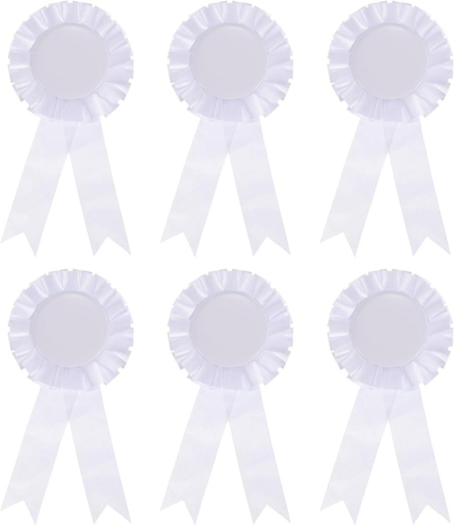 PATIKIL Blank Award Ribbon, 6 Pcs Rosette Ribbon Honorable Prize Recognition Ribbon for DIY, Party, Wedding, Competition, Sport, White