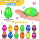 60 Pack Plastic Printed Easter Eggs, 3.15'' Tall Fillable Empty Eggs Bulks for Easter Eggs Hunt, Easter Basket Stuffers Fillers, Classroom Prize Supplies, Filling Treats and Party Favors