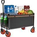 Foldable Wagon Cart with All-Terrain Wheels, 220LBS Load Capacity Collapsible Grocery Cart, Lightweight Portable Utility Wagon for Market Shopping, Apartment, Sports, Beach, Camping