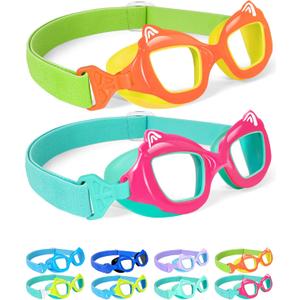 Seago 2 Pack Kids Swim Goggles with Fabric Strap for Kids 3-15, Cat-Shaped Swimming Goggles Anti-Fog UV Protection Leakproof