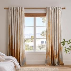 Wood Curtain Rods for Windows 66 to 120 Inches 1" Diameter Boho Decorative Heavy Duty Long Window Curtain Rod Adjustable with Handmade Wood Grain Design for Living Room Bedroom Kitchen