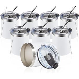 MEWAY 12oz/8Pack Coffee Mug With Lid, Insulated Stainless Steel Reusable Coffee Cup, Double Wall Durable Coffee Mug, Powder CoateFor Coffee, Beer, Home, Office(White,8 Pack)