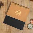 Small Desk Calendar 2026, Standing Flip Desktop Calendar from Now to Dec 2026 - Metal Ring Twin-Wire Binding Monthly Desktop Calendar for Home Office School (kraft paper color)