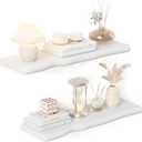 Solid Wood Live Edge Floating Shelves Set of 2 24" Rustic Wall Shelf with Hidden Bracket System, Wall Mounted Shelves for Bathroom, Kitchen, Living Room, Bedroom (White)