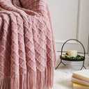 CREVENT Light Blush Pink Knit Throw Blanket for Couch Sofa Chair - Soft and Decorative for Spring Summer (50''X60'' Dusty Pink/Pale Pink)