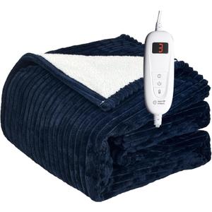 Tefici Heated Electric Blanket Full Size 72"x84" 6 Levels Over-Heat Protection Fast Heating 1/3/6/9 Hours Auto-Off,Heating Blanket Full Size,Soft Flannel to Sherpa ETL&FCC Certified Blue
