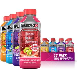 SueroX Zero Sugar Electrolyte Drink for Hydration and Recovery, Unique Blend of Electrolytes & 8 Ions, Zero Calorie Sports Drink, 21.3 Fl Oz, Variety Pack, 12 Count (BBD DEC 30 2025)