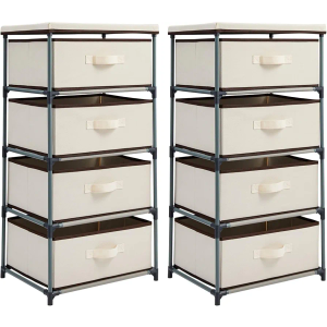 2 Pack 4-Tier Drawer Dresser for Bedroom, Clothes Organizer, Fabric Storage Tower for Clothing, Linens, Closet, Easy Assembly, Durable Materials (Beige, Tall, 16.5"D x 13"W x 33"H)
