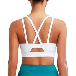RUNNING GIRL Sports Bras for Women High Support, Criss-Cross Back Strappy Sports Bras for Women with Sewn in Pads(WX3081_White_M)