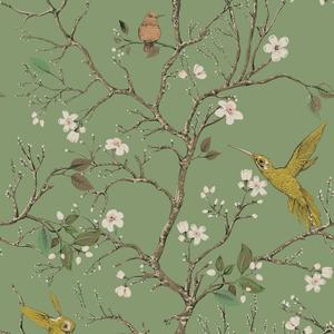 VaryPaper 17.7''x118'' Vintage Birds Floral Peel and Stick Wallpaper Sage Green Floral Contact Paper for Walls Blossom Branches Bird Wall Paper Self Adhesive Removable Wallpaper for Bedroom Nursery